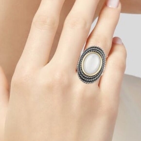 DAVID YURMAN MOON QUARTZ STERLING SILVER & 18K YELLOW GOLD CABLE COIL RING - Picture 8 of 8